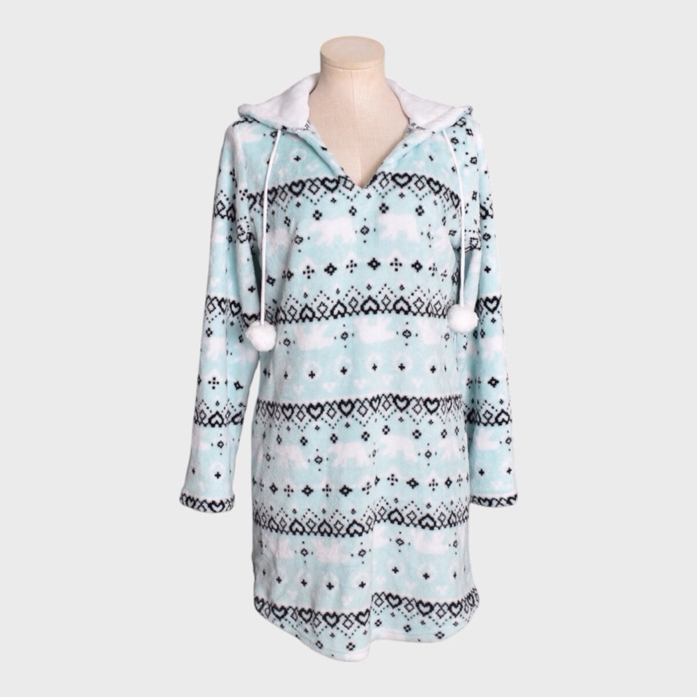 Joe Boxer Polar Bear Fair Isle Fleece‎ Hooded Sleep Tunic
